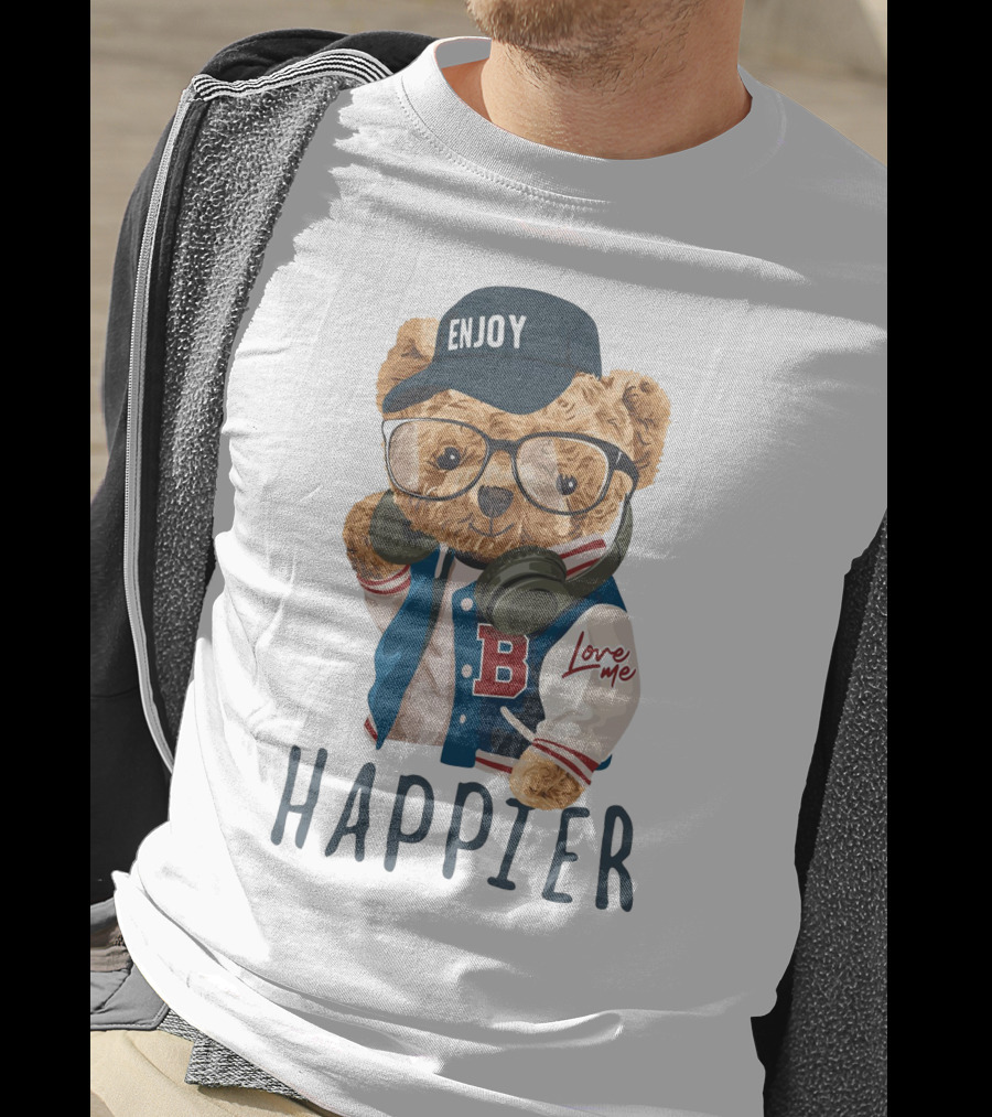 Enjoy Love ME Varsity Bear Happier T-Shirt