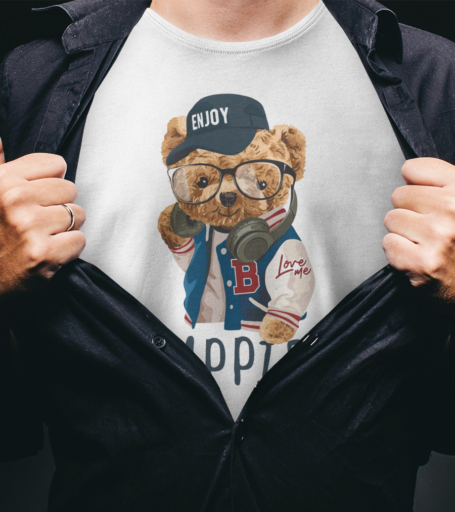 Enjoy Love ME Varsity Bear Happier T-Shirt