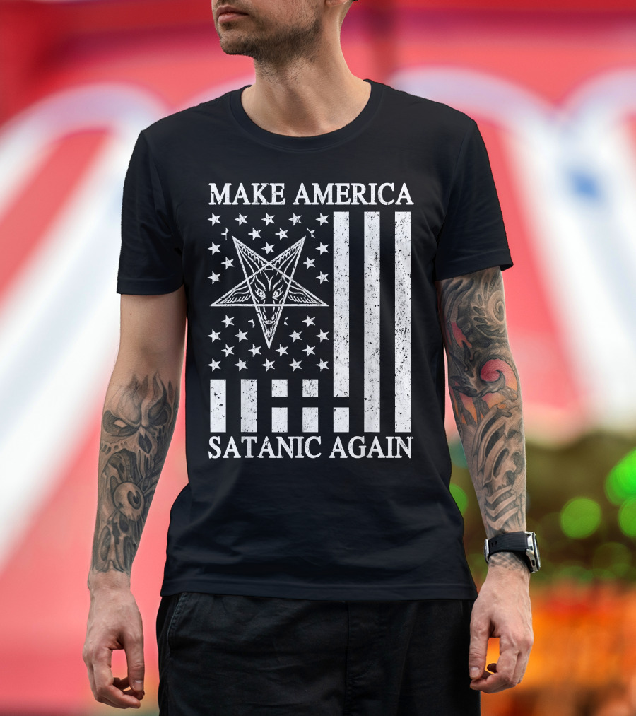 Make America Satanic Great Again American Flag Pentagram T-Shirt