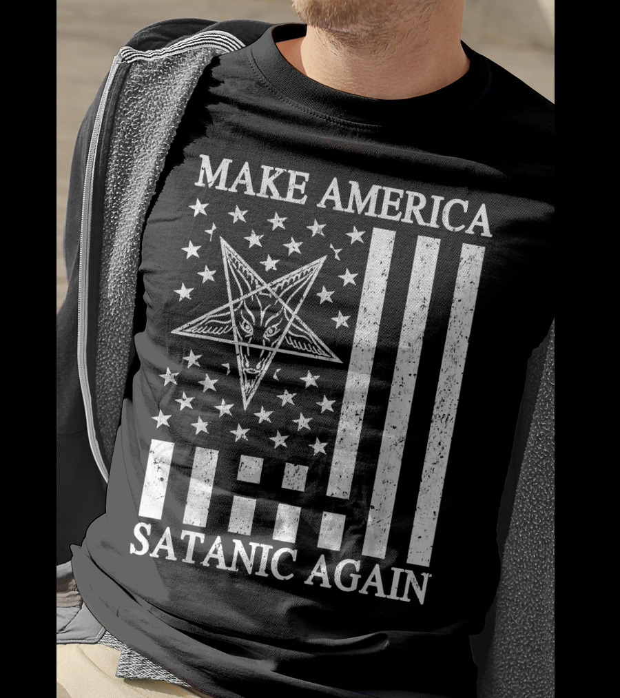 Make America Satanic Great Again American Flag Pentagram T-Shirt