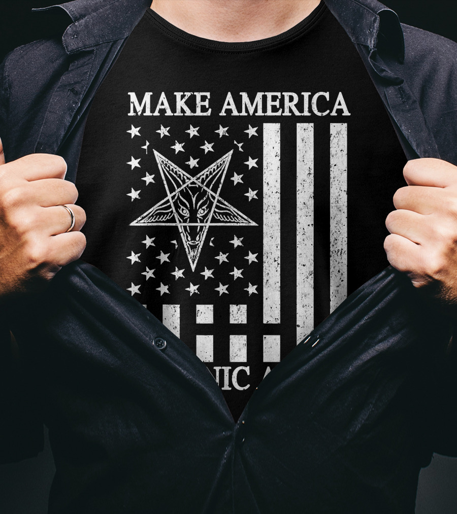 Make America Satanic Great Again American Flag Pentagram T-Shirt