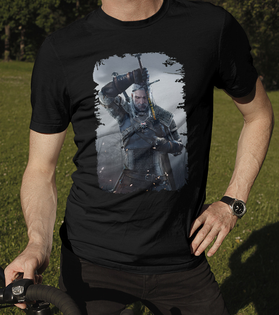 The Witcher Wild Hunt Geralt Sword Action Scene T-Shirt