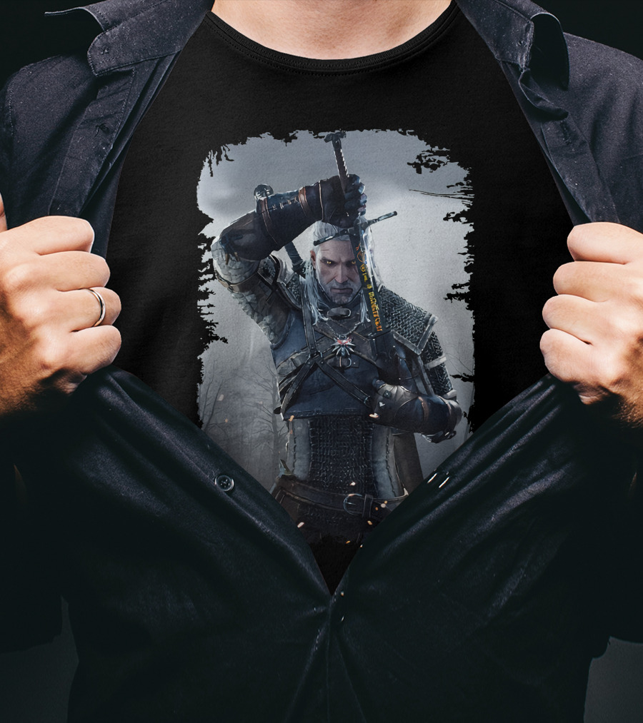 The Witcher Wild Hunt Geralt Sword Action Scene T-Shirt