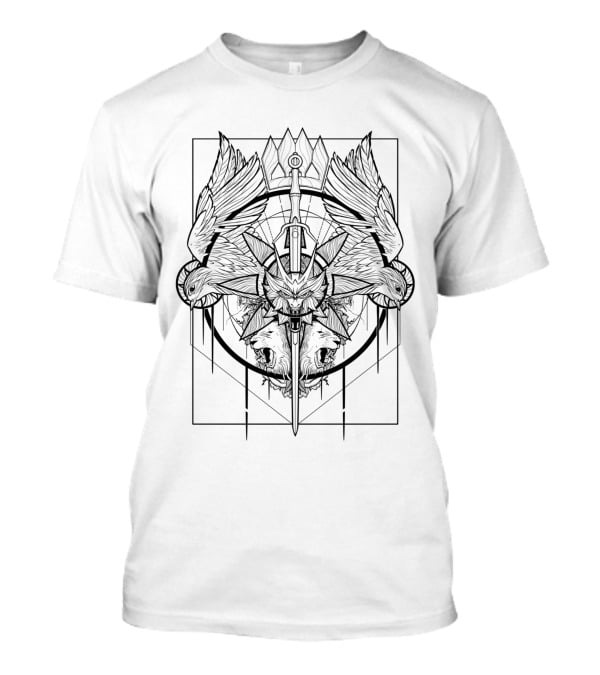 Child Of Destiny Wild Hunt Wolf Sword Medallion Raven Symbols T-Shirt
