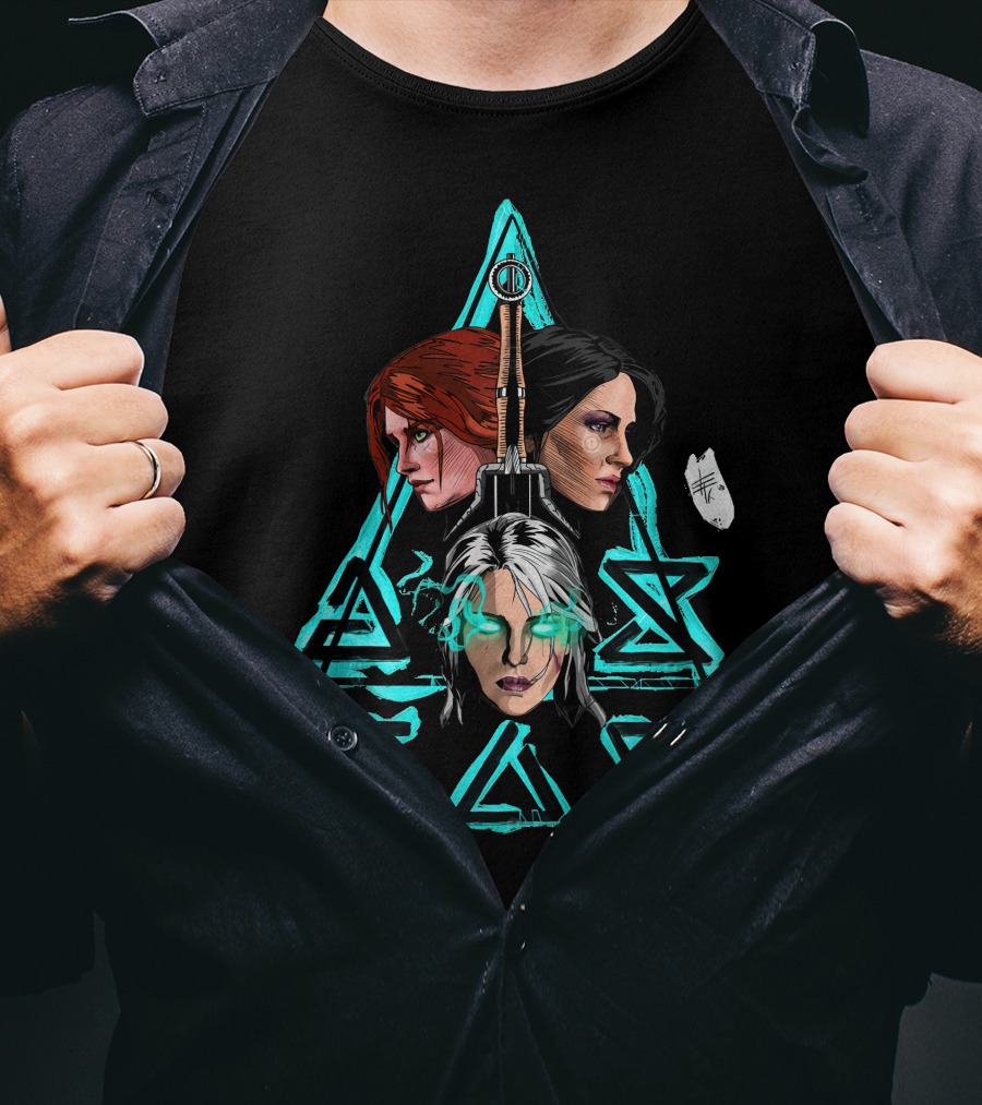 Geralt's Girls Glow Wild Hunt Witcher Triangle Warriors T-Shirt