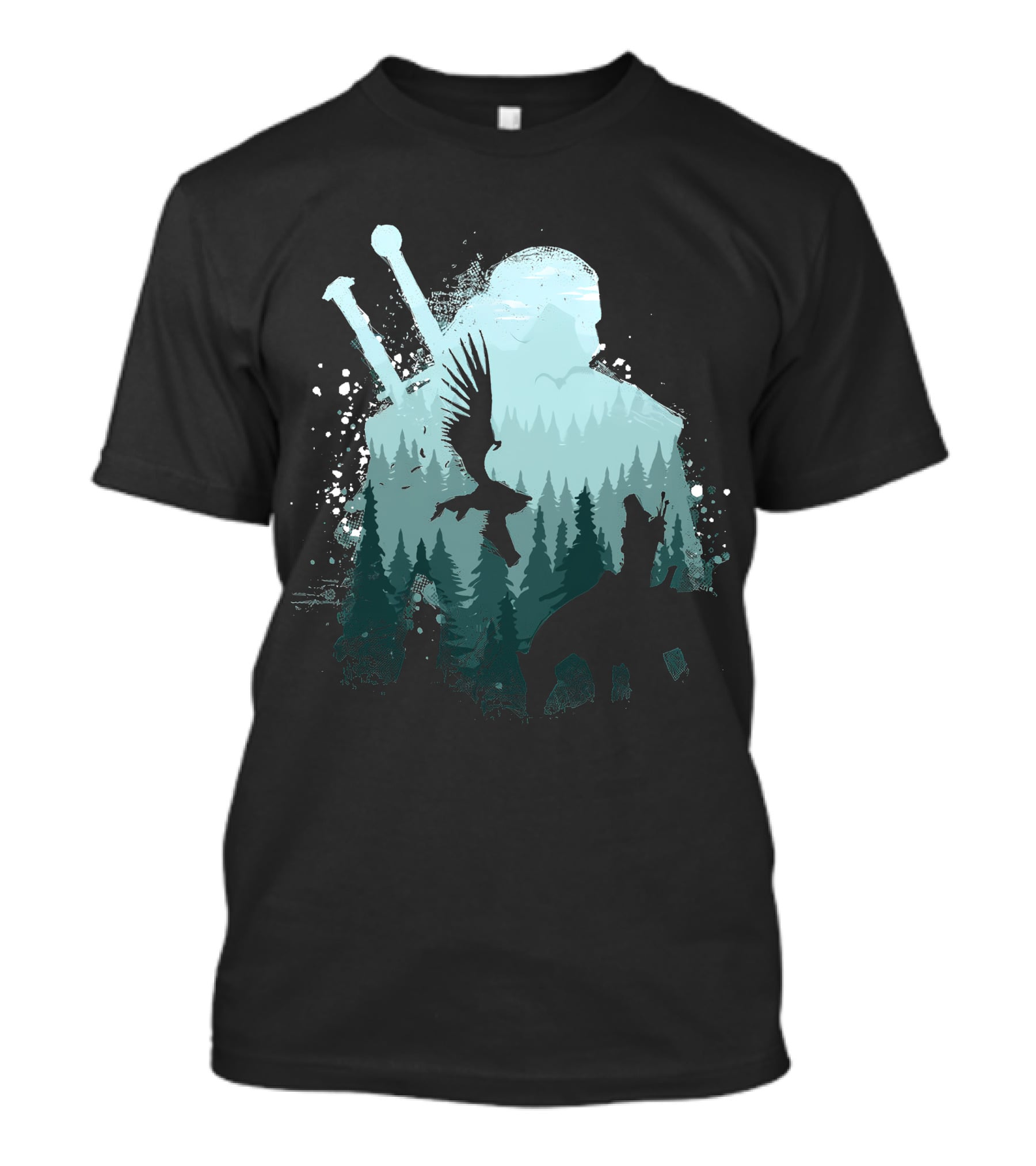Wild Huntsman Silhouette With Swords Forest And Animals T-Shirt