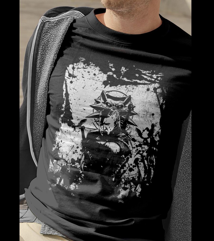 The Witcher 3 Wild Hunt Geralt Wolf School Emblem Splatter T-Shirt