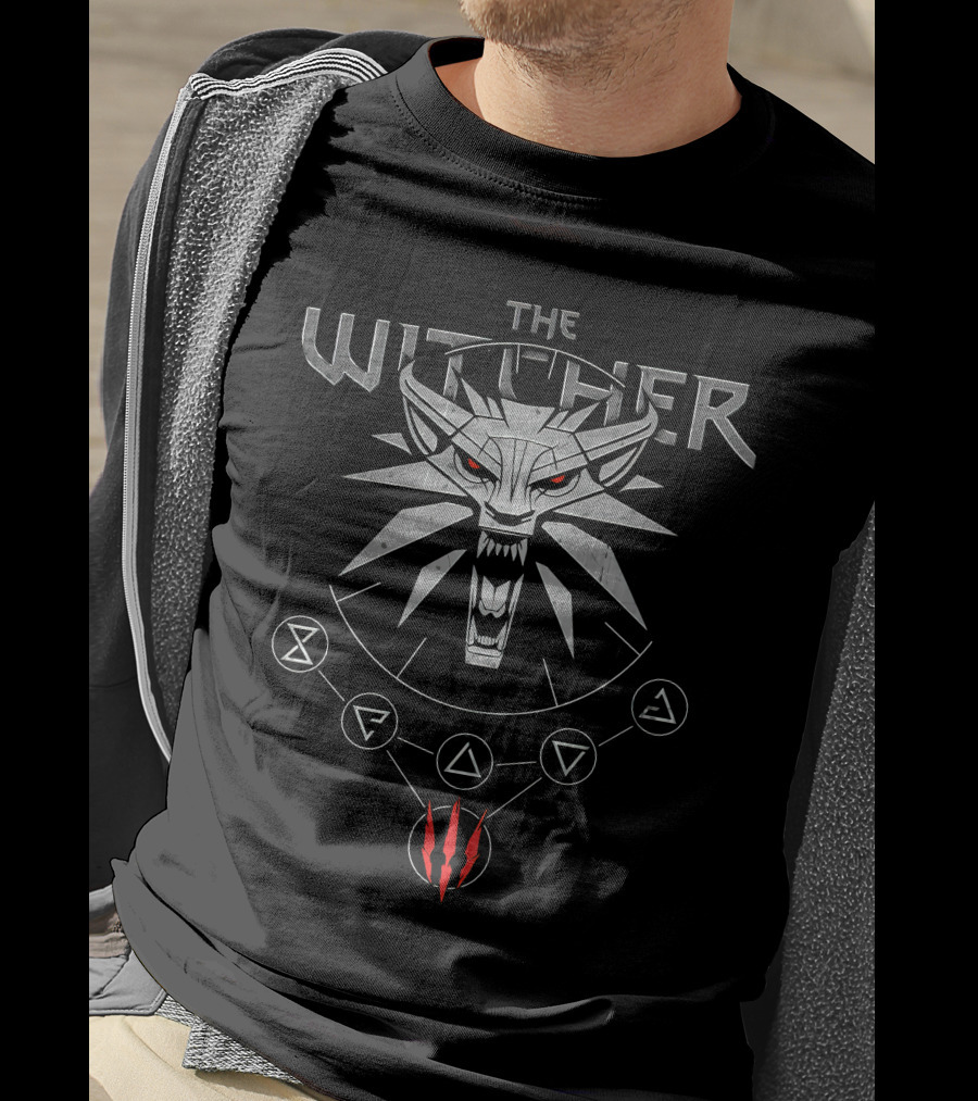 The Witcher White Wolf Wild Hunt Medallion Symbols T-Shirt