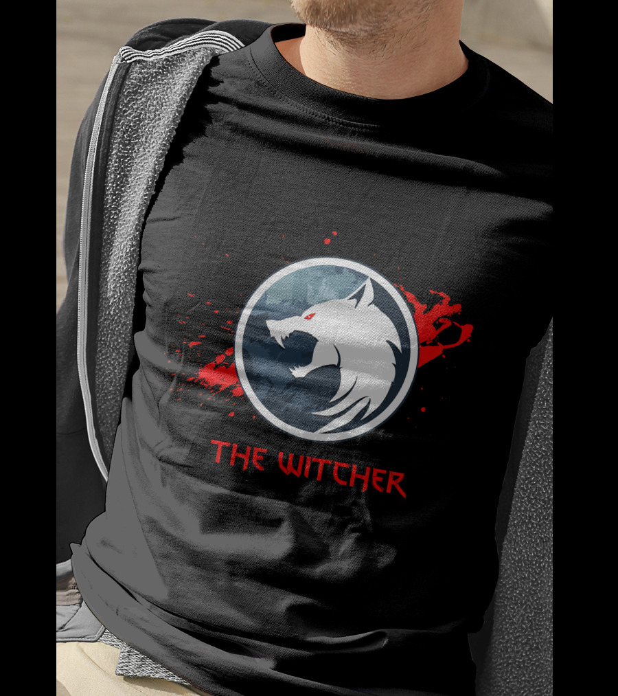 The Witcher Wolf Emblem Blood Splatter T-Shirt