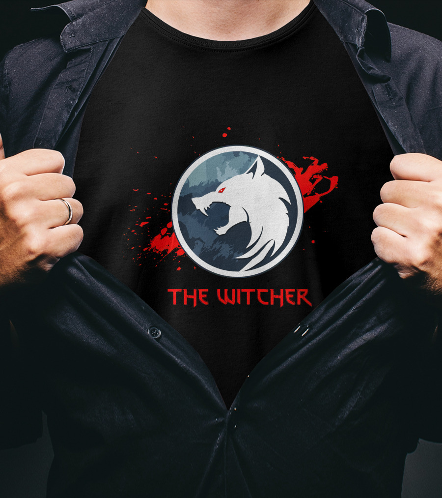 The Witcher Wolf Emblem Blood Splatter T-Shirt
