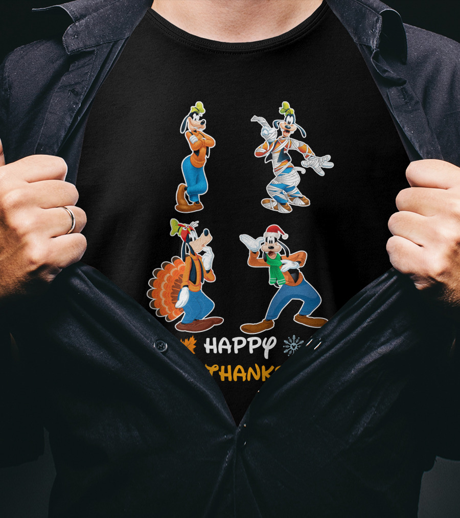 Happy Goofy Hallo Thanks Mas Halloween Thanksgiving Christmas T-Shirt