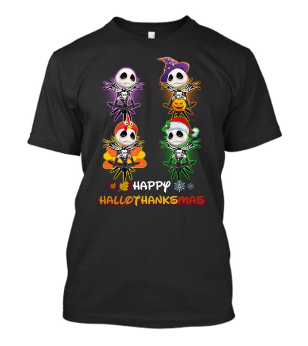 Happy HalloThanksMas Jack Halloween Thanksgiving Christmas T-Shirt