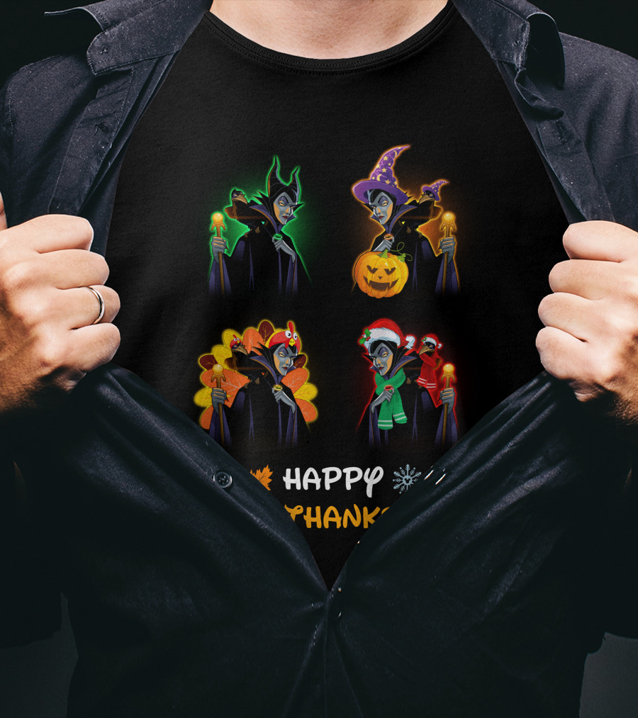 HAPPY HALLOTHANKSMAS MALEFICENT Halloween Thanksgiving Christmas T-Shirt