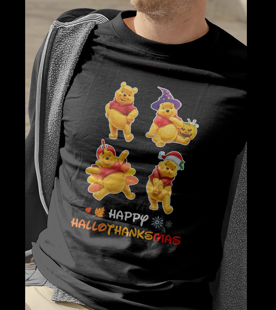 Happy Halloween Thanksgiving Christmas Pooh многопраздничная радость T-Shirt