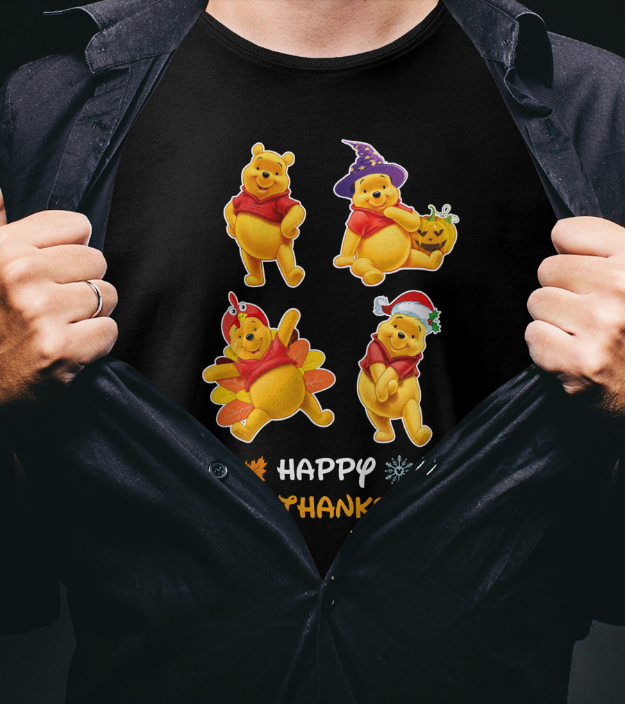 Happy Halloween Thanksgiving Christmas Pooh многопраздничная радость T-Shirt