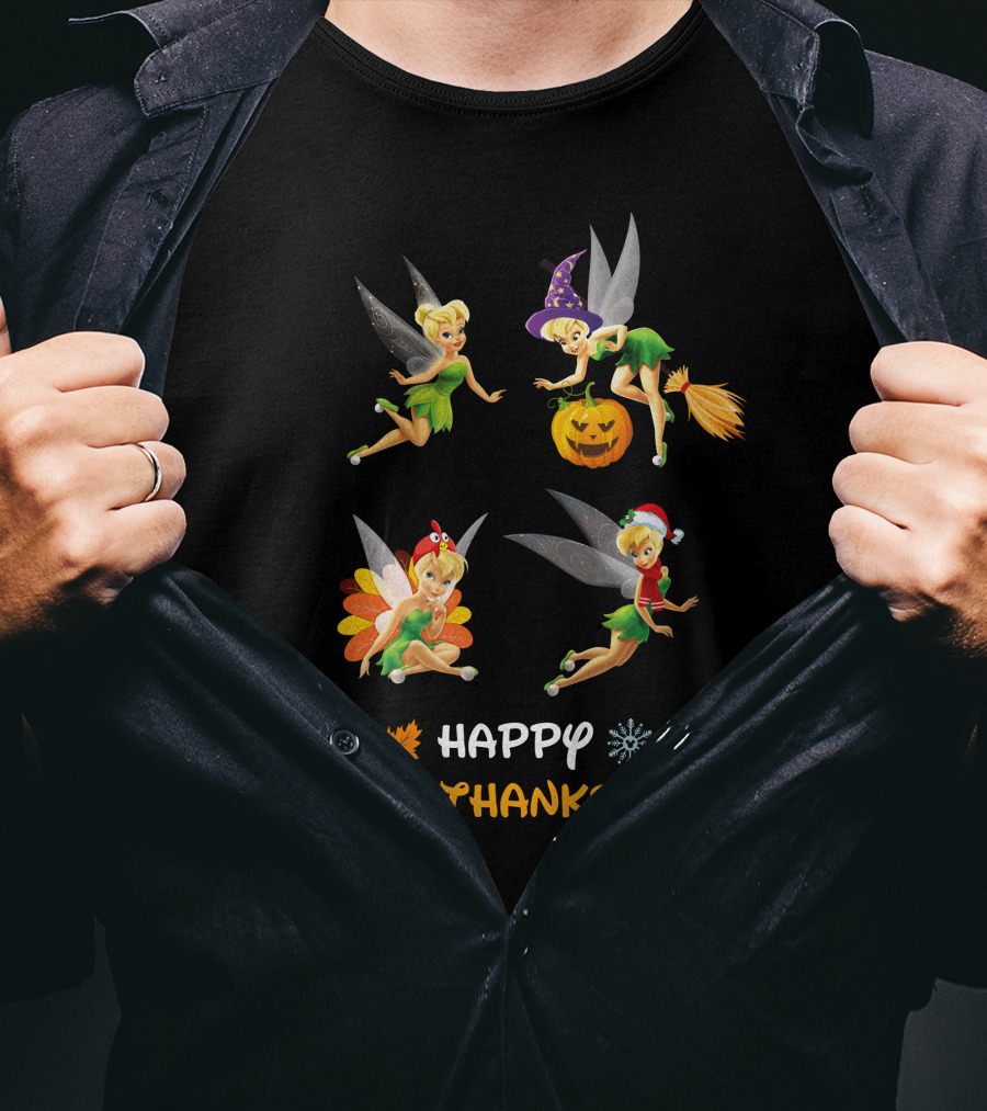 Tinkerbell Happy HalloThanksMas Halloween Thanksgiving Christmas Fairy T-Shirt