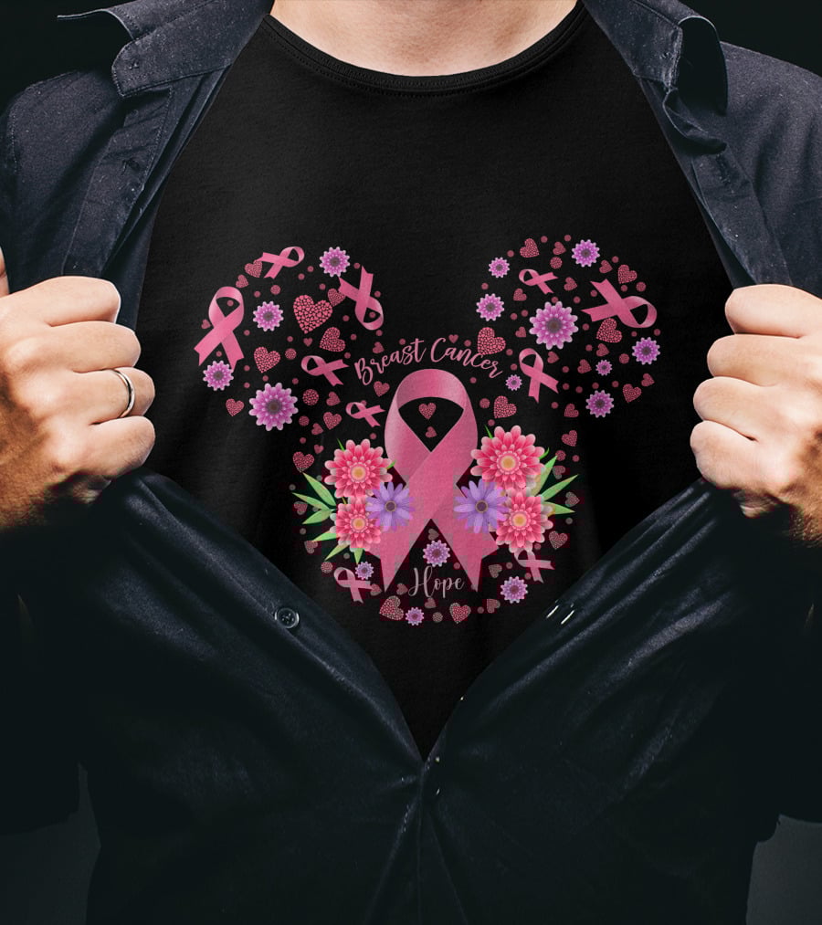 Breast Cancer Hope Pink Ribbon Floral T-Shirt