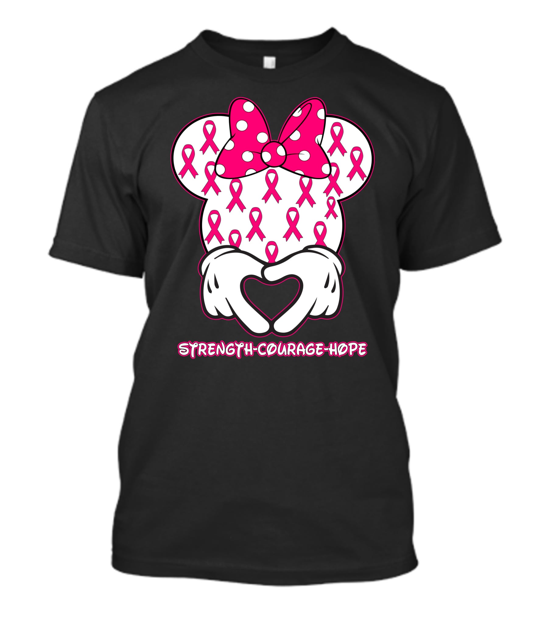 Strength Courage Hope Pink Ribbon Minnie Ears Hands Heart T-Shirt