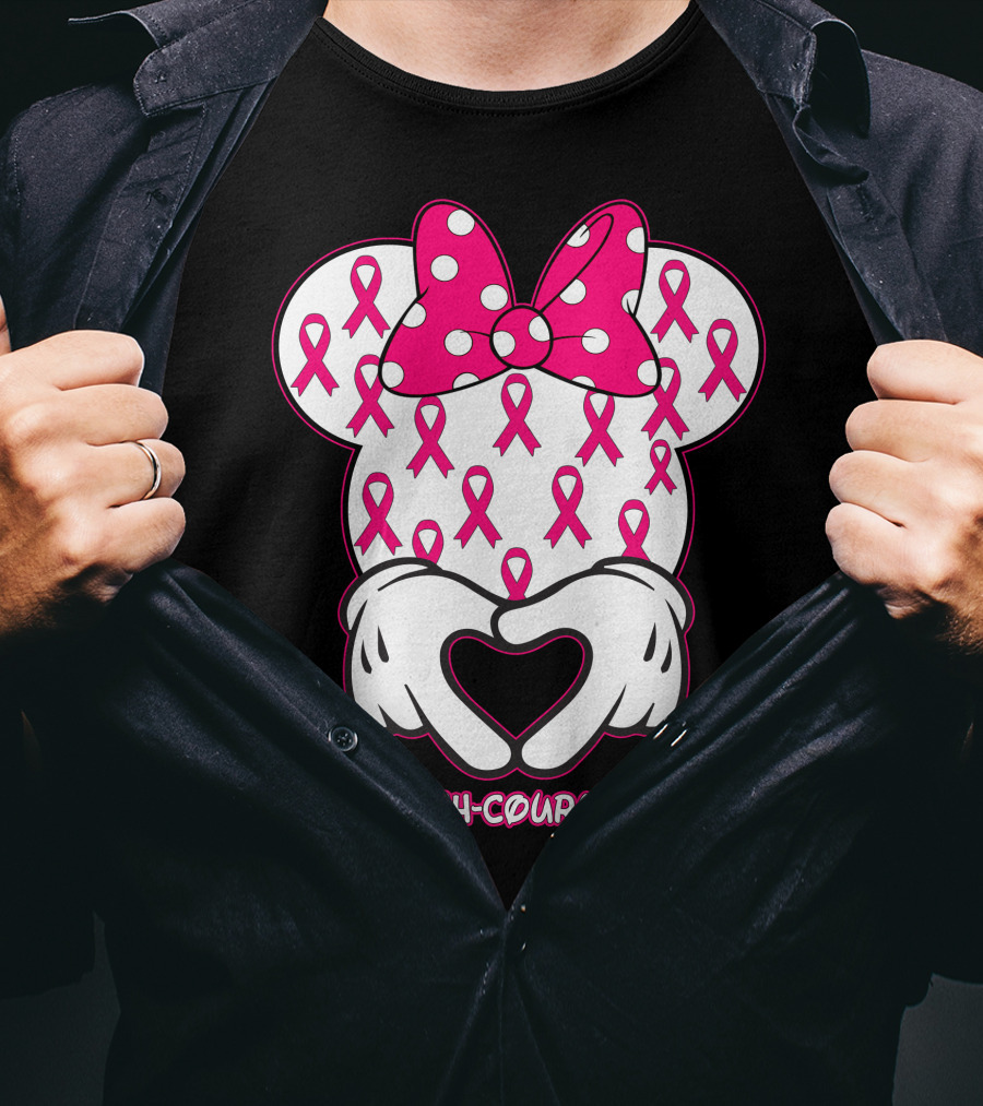 Strength Courage Hope Pink Ribbon Minnie Ears Hands Heart T-Shirt