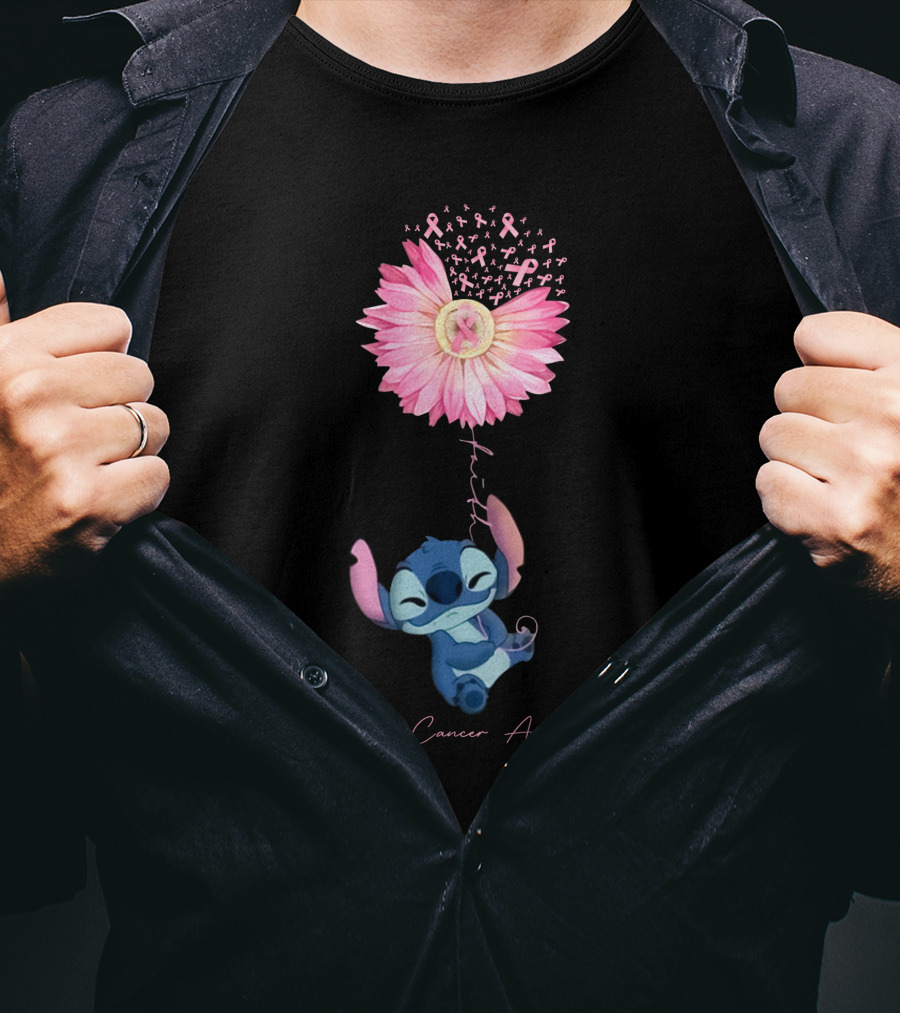 Breast Cancer Awareness Stitch Pink Ribbon Flower T-Shirt
