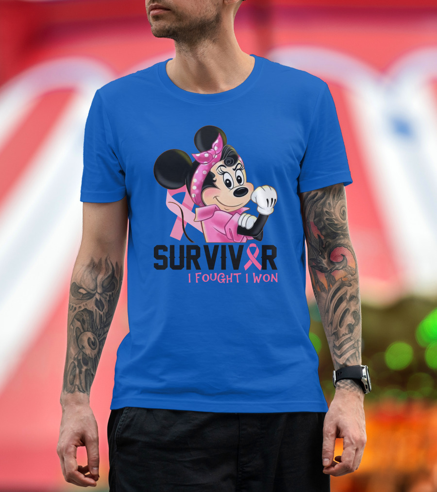 Survivor I Fought I Won Minnie Pink Ribbon Breast Cancer Awareness T-Shirt