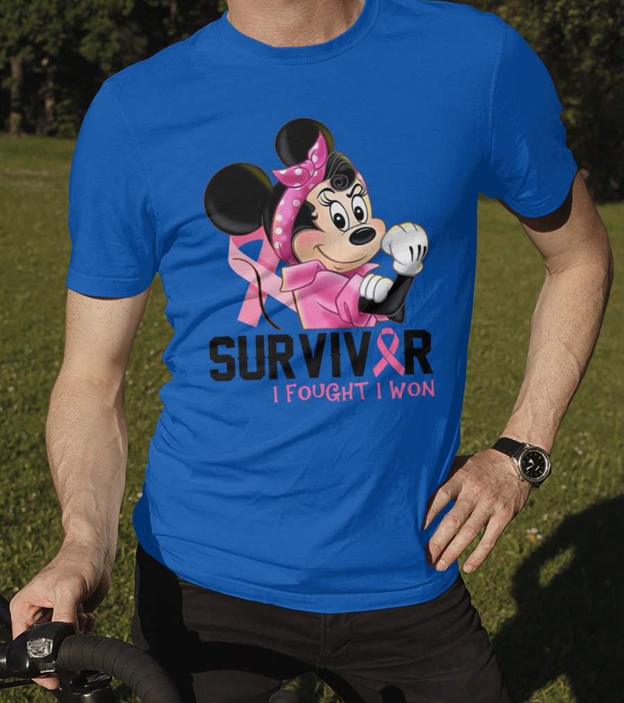 Survivor I Fought I Won Minnie Pink Ribbon Breast Cancer Awareness T-Shirt