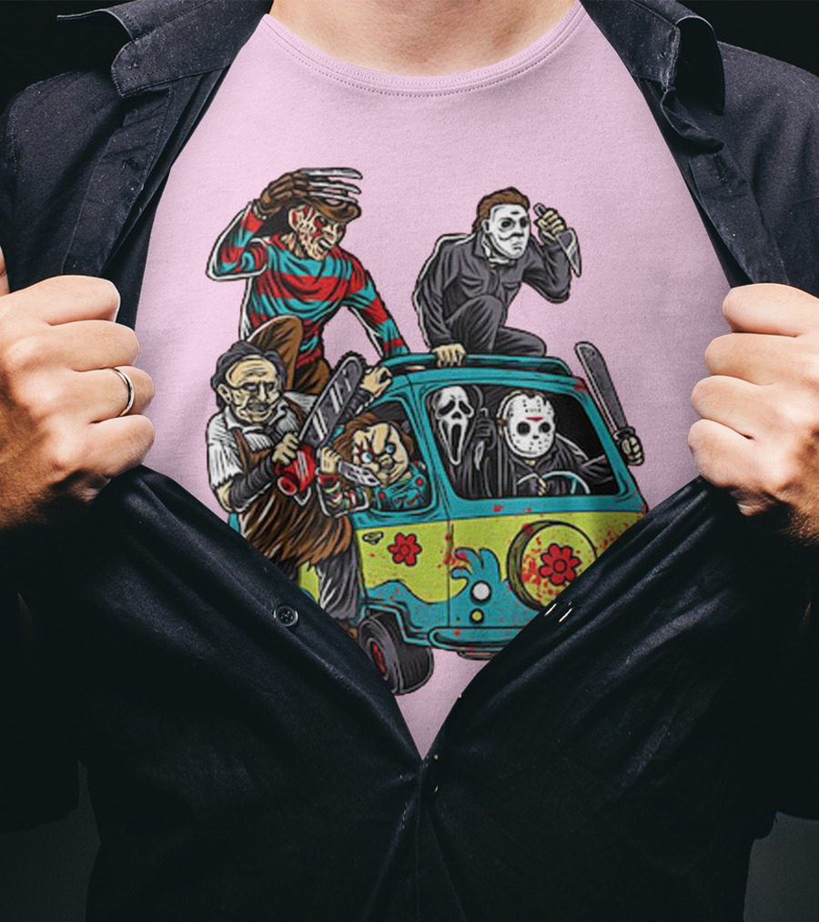 Freddy Jason Michael Leatherface Ghostface Massacre Machine Horror Movie Van T-Shirt