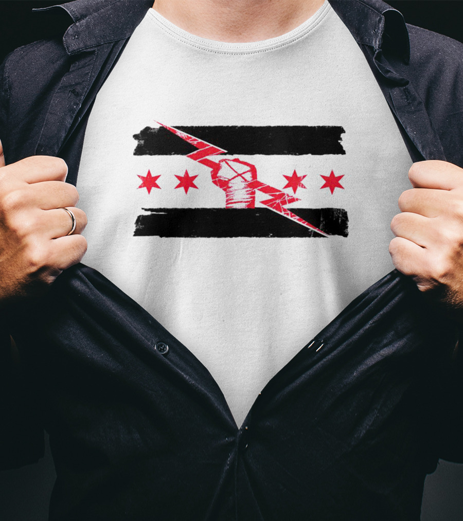 CM Punk AEW Chicago Flag Lightning Fist T-Shirt