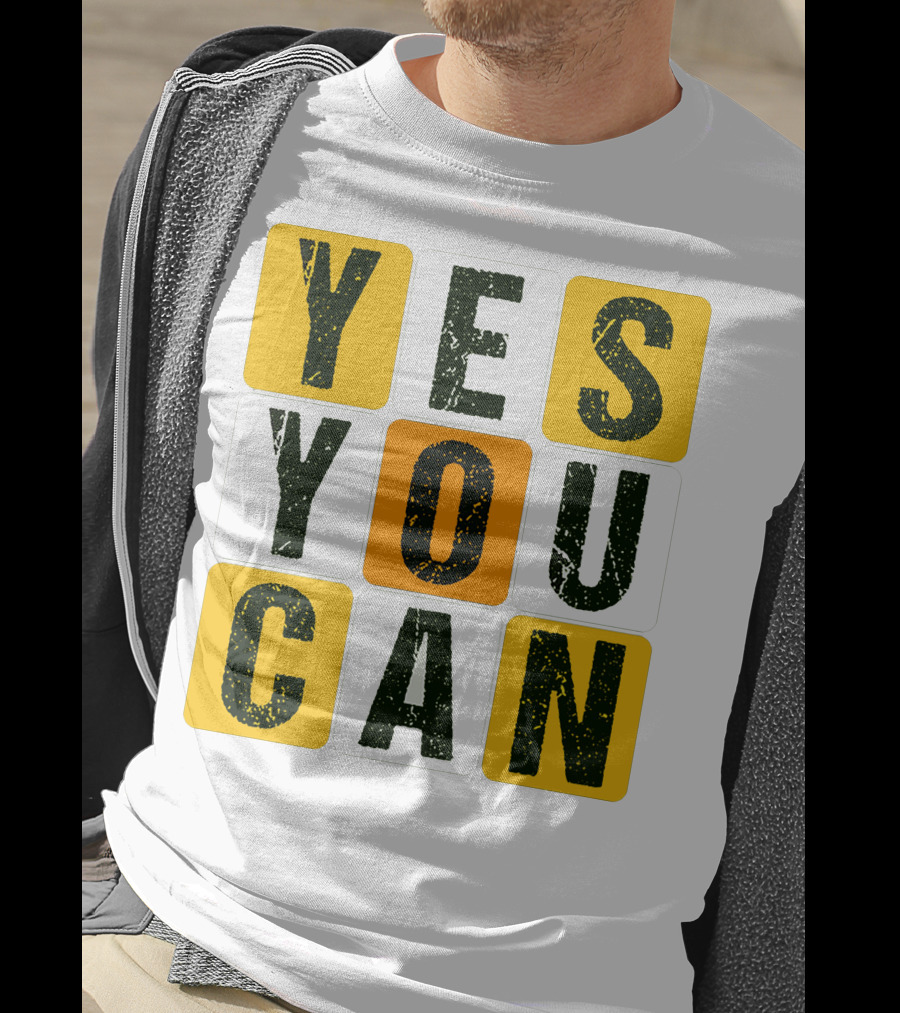 YES YOU CAN Motivation Yellow Orange Black T-Shirt