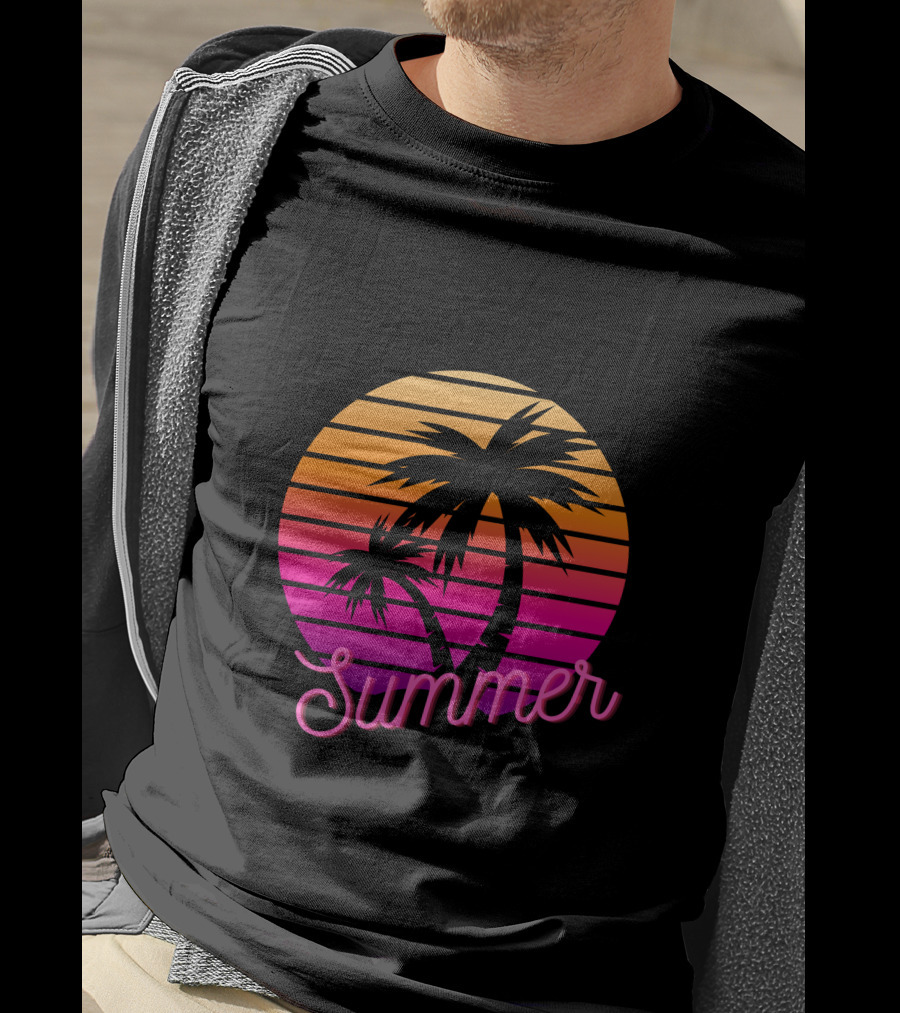 Summer Sunset Palm Trees Vintage Retro T-Shirt
