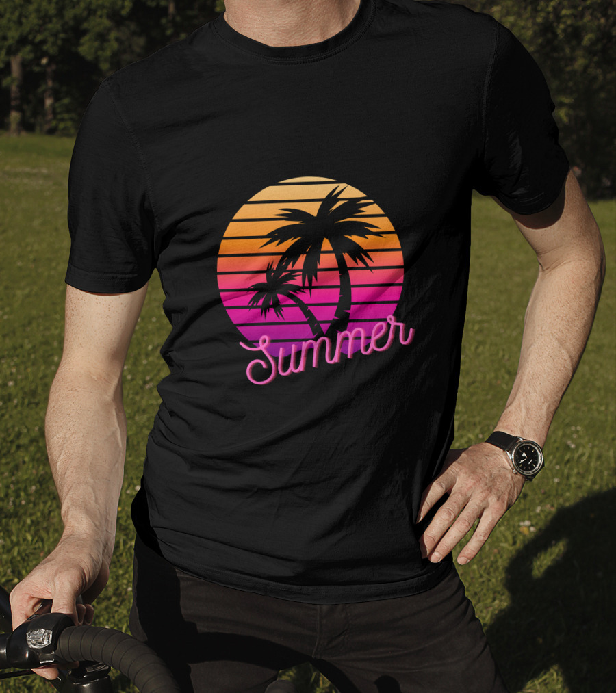 Summer Sunset Palm Trees Vintage Retro T-Shirt