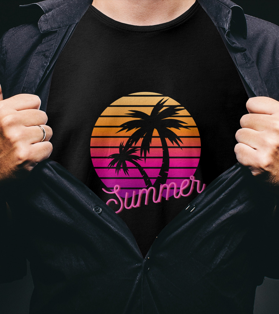 Summer Sunset Palm Trees Vintage Retro T-Shirt