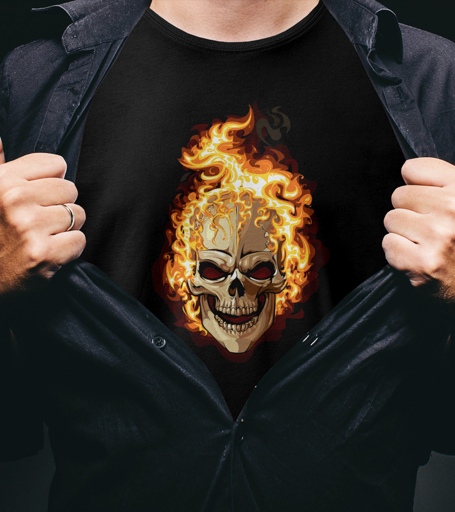 Ghost Rider Flaming Skull Iconic Visual Representation T-Shirt