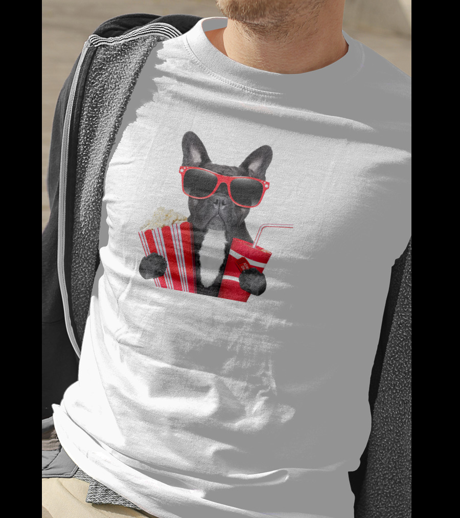 Pug With Popcorn And Soda Wearing Red Sunglasses T-Shirt