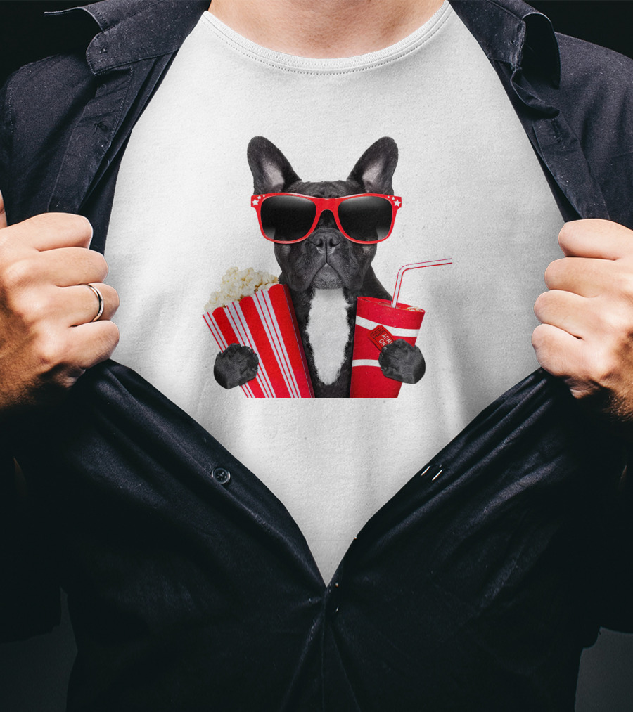 Pug With Popcorn And Soda Wearing Red Sunglasses T-Shirt