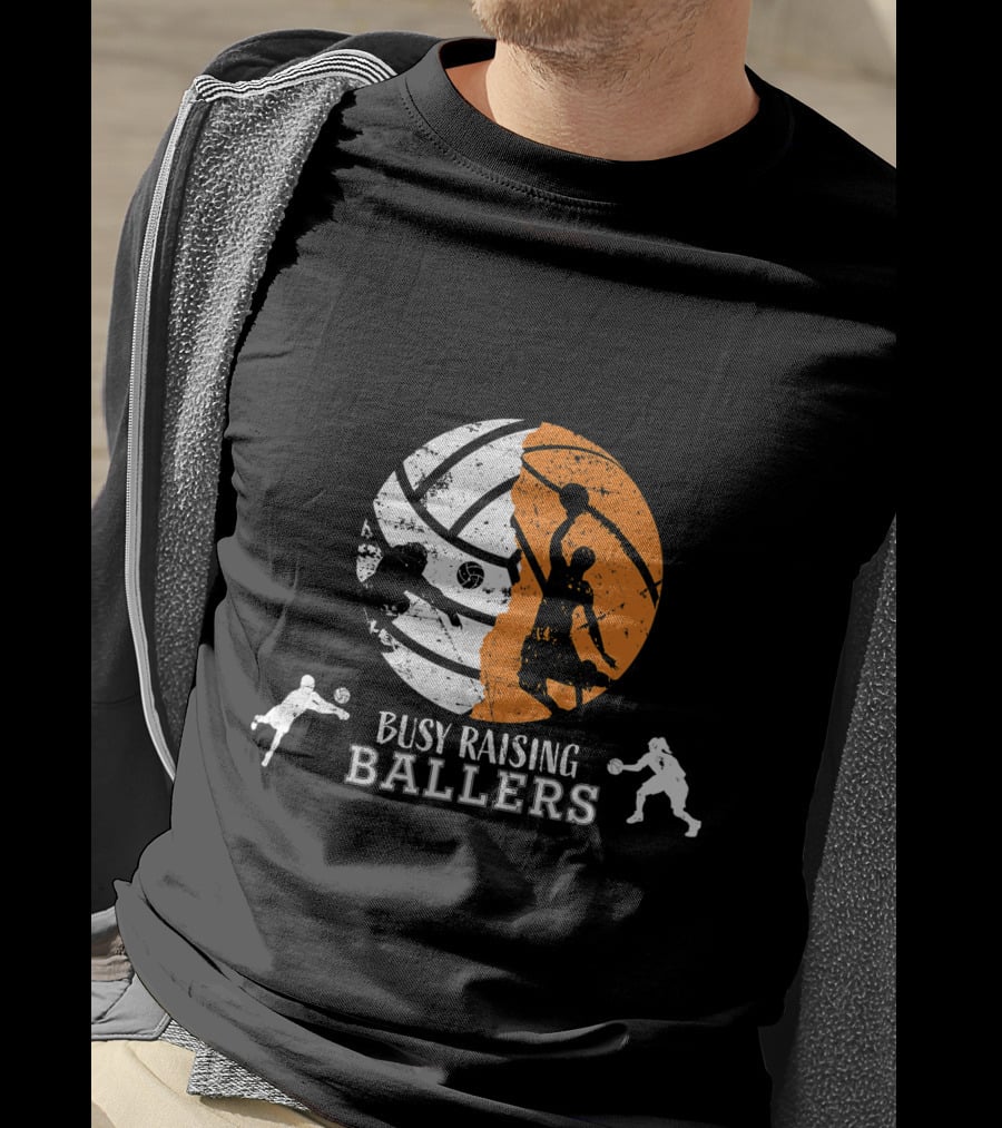 Busy Raising Ballers Basketball Dad Volleyball T-Shirt
