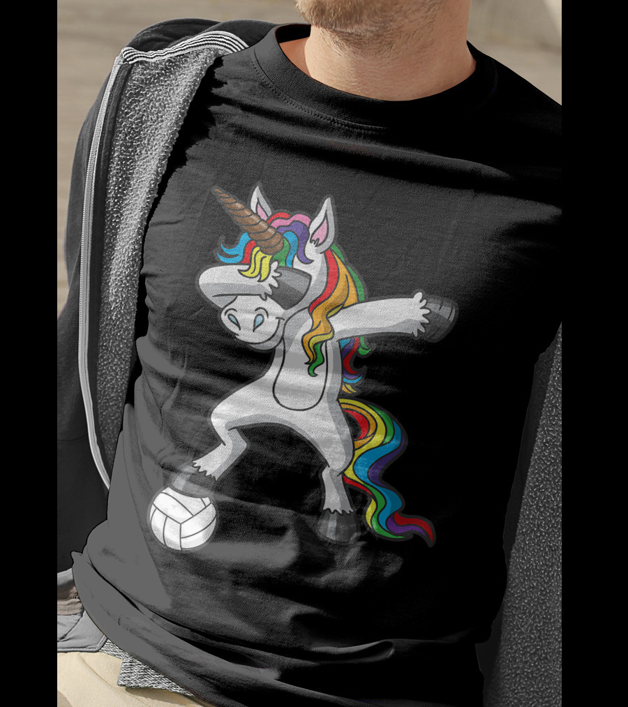 Dabbing Rainbow Unicorn Volleyball T-Shirt