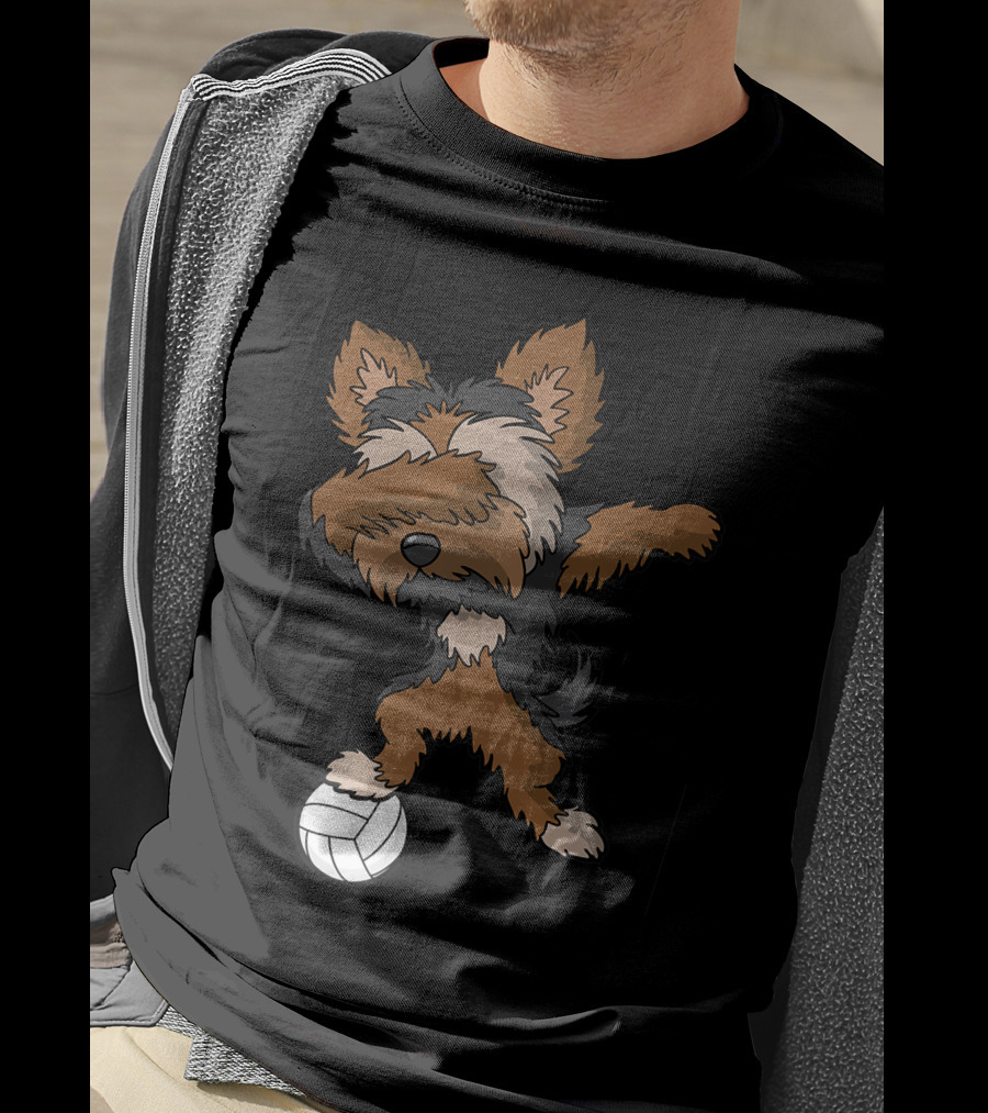 Dabbing Yorkshire Terrier Volleyball Player Coach Team Dog With Ball T-Shirt