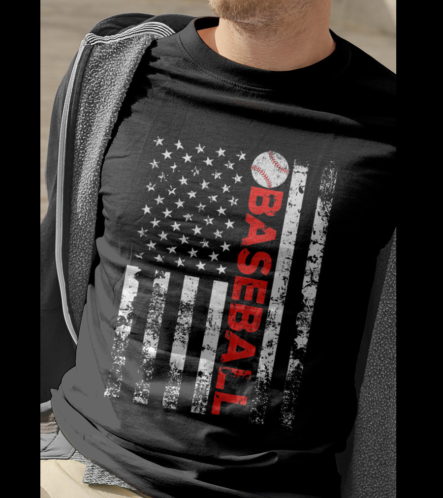 American Flag Grunge Style Baseball T-Shirt