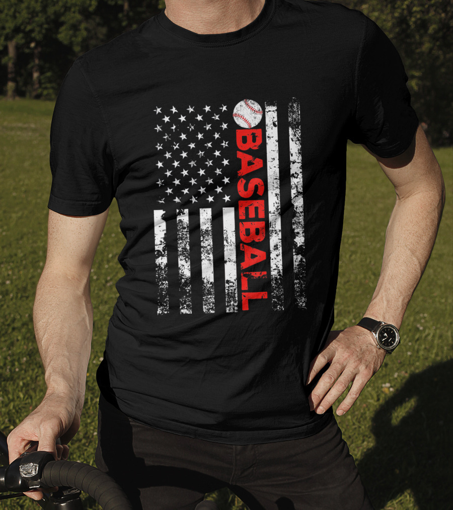 American Flag Grunge Style Baseball T-Shirt