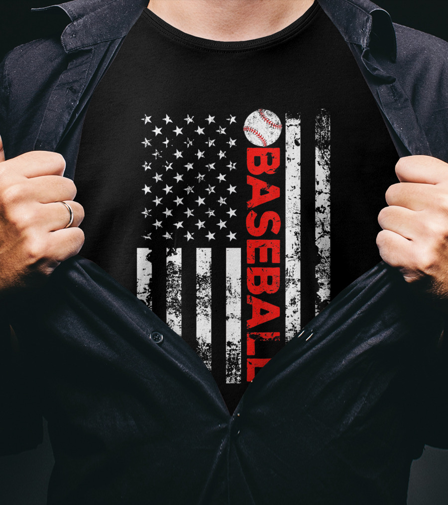 American Flag Grunge Style Baseball T-Shirt
