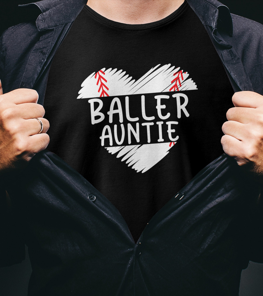 Baller Auntie Baseball Heart T-Shirt
