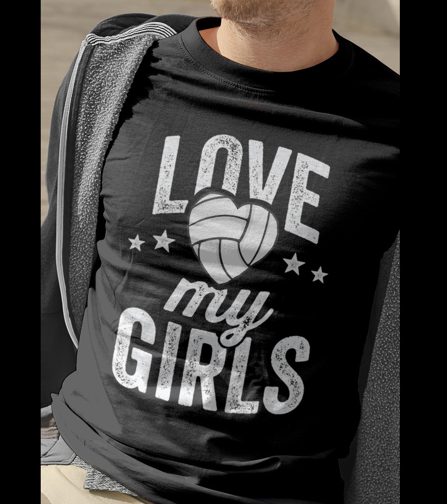 Love My Girls Volleyball Dad Of Player Team Stars Heart T-Shirt