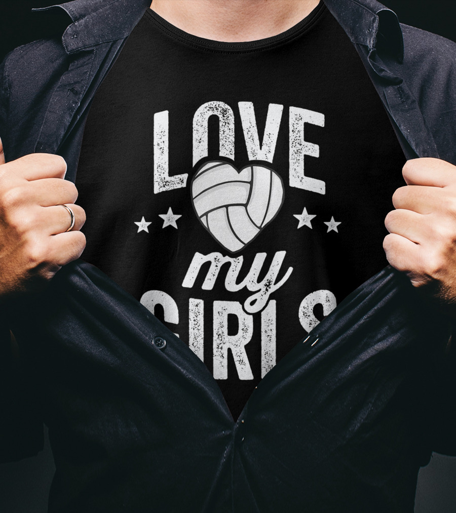 Love My Girls Volleyball Dad Of Player Team Stars Heart T-Shirt