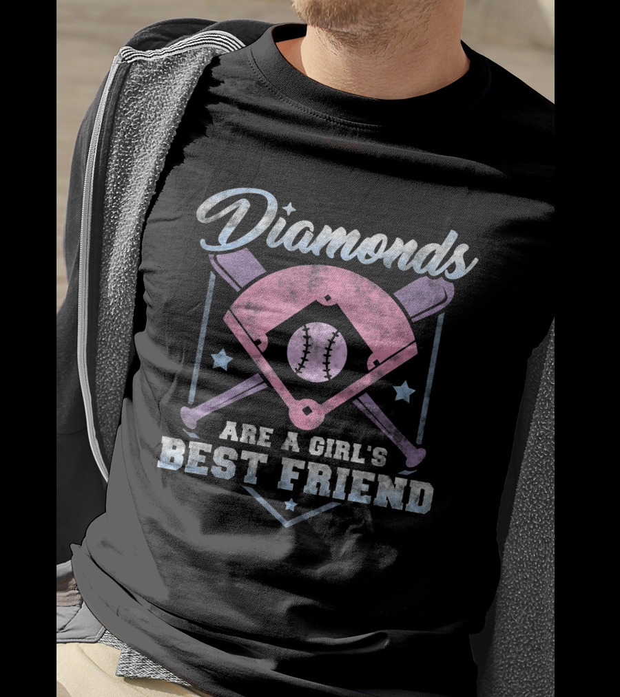 Diamonds Are A Girl's Best Friend Baseball Crossed Bats And Field T-Shirt