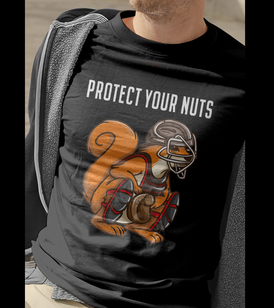 Protect Your Nuts Funny Squirrel Lover Baseball Catcher Animal T-Shirt