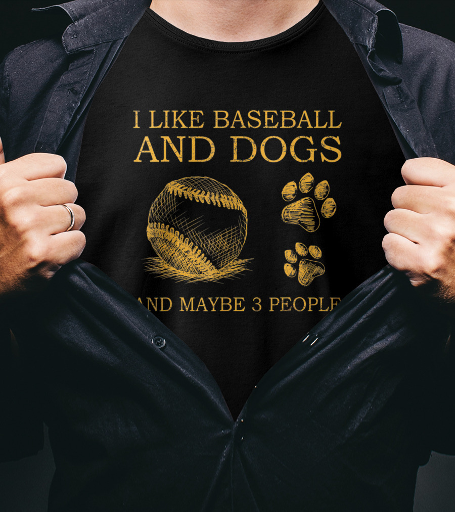 I Like Baseball And Dogs And Maybe 3 People Baseball And Dog Paw Prints T-Shirt