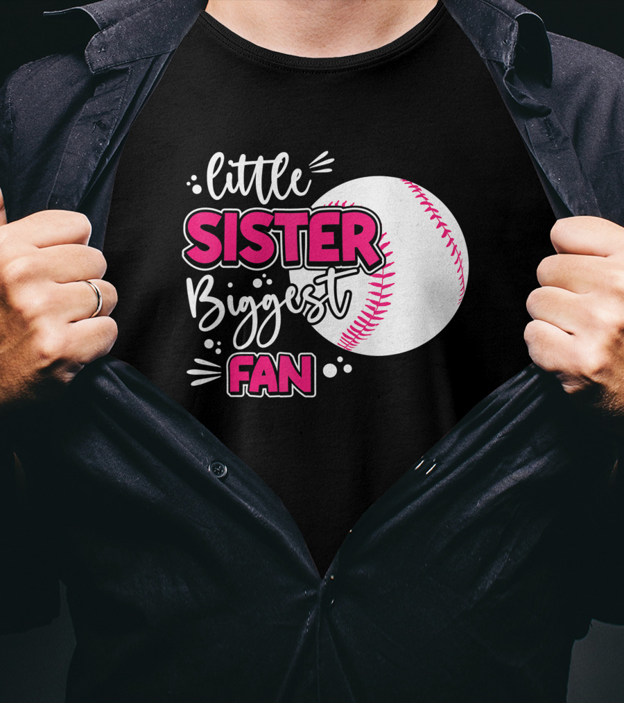 Little Sister Biggest Fan Baseball Season For Girl Siblings T-Shirt