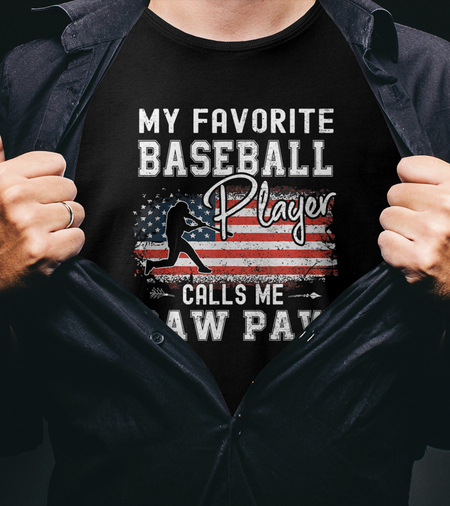 My Favorite Baseball Player Calls Me Paw Paw American Flag T-Shirt