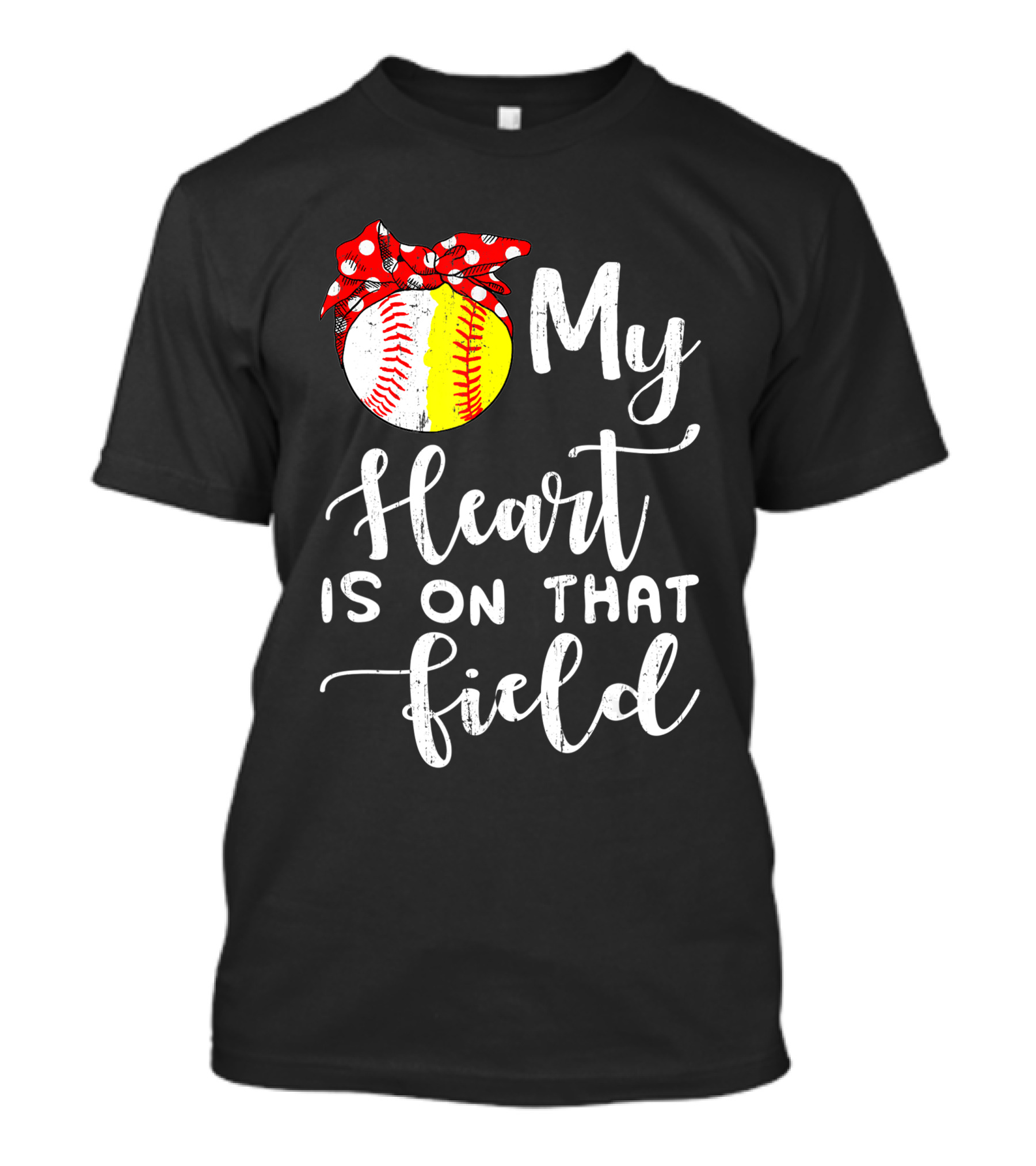 My Heart Is On That Field Baseball Softball Red Polka Dot Bow T-Shirt